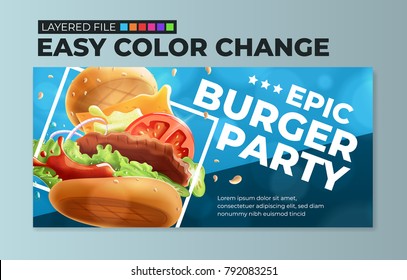 Epic Burger Party Flyer Template. Layered EPS10 File