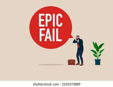 Epic fail. After business failure, burnout or exhausted from crisis, no new idea or inspiration. Financial crisis and Global economic money problem. Flat modern vector illustration