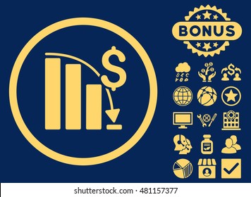 Epic Fail Chart icon with bonus. Vector illustration style is flat iconic symbols, yellow color, blue background.