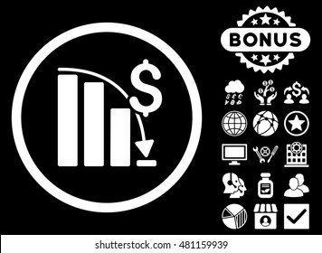 Epic Fail Chart icon with bonus. Vector illustration style is flat iconic symbols, white color, black background.