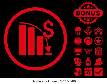 Epic Fail Chart icon with bonus. Vector illustration style is flat iconic symbols, red color, black background.