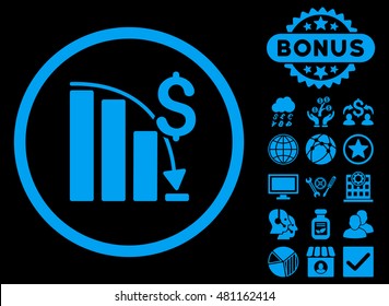 Epic Fail Chart icon with bonus. Vector illustration style is flat iconic symbols, blue color, black background.