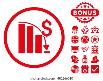 Epic Fail Chart icon with bonus. Vector illustration style is flat iconic symbols, red color, white background.