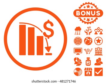 Epic Fail Chart icon with bonus. Vector illustration style is flat iconic symbols, orange color, white background.