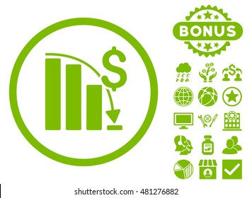 Epic Fail Chart icon with bonus. Vector illustration style is flat iconic symbols, eco green color, white background.