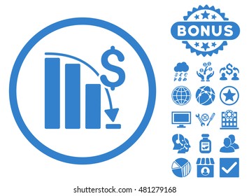 Epic Fail Chart icon with bonus. Vector illustration style is flat iconic symbols, cobalt color, white background.