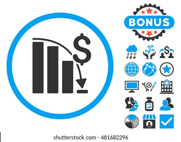 Epic Fail Chart icon with bonus. Vector illustration style is flat iconic bicolor symbols, blue and gray colors, white background.