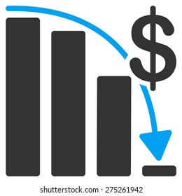 Epic fail icon. This isolated flat bankruptcy symbol uses modern corporation light blue and gray colors.