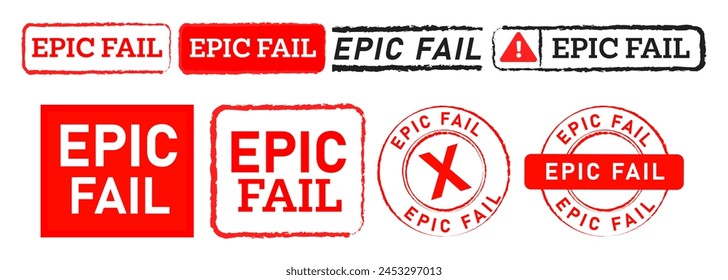 epic fail rectangle square and circle red stamp label sticker seal badge concept