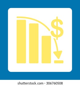 Epic Fail vector icon. This flat rounded square button uses yellow and white colors and isolated on a blue background.