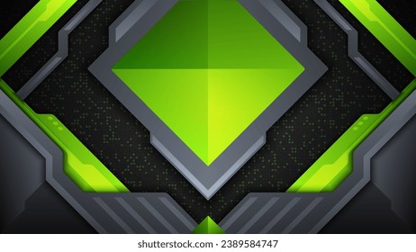 Epic Gaming Banner With Neon Green and Metal Shapes For Gamers