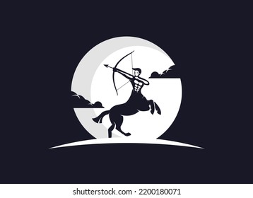 Epic Male Centaur Warrior logo design with month background template.