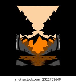 Epic mountain landscape illustration for outdoors logo etc