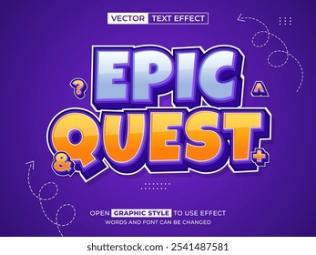 epic quest texto editável, efeito de fonte, texto 3d para título