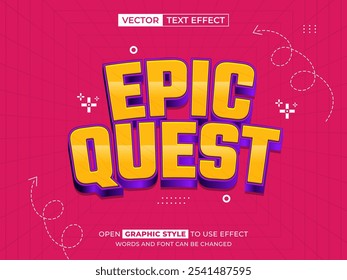 epic quest texto editável, efeito de fonte, texto 3d para título