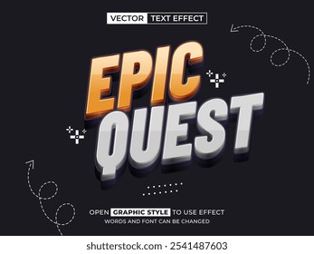 epic quest texto editável, efeito de fonte, texto 3d para título