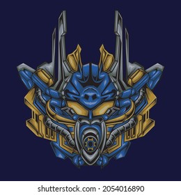 Epic Robot Head Illustration, perfect for design of t-shirts, stickers, merchandise, etc