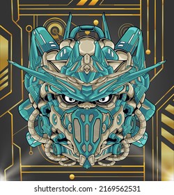 Epic Robot head Illustration, perfect for design of t-shirts, stickers, merchandise, etc.