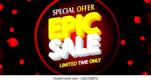 Epic Sale, poster design template, horizontal banner, special offer, vector illustration