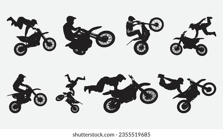 Epische Silhouetten von Motocross-Athleten in Aktion, Kollektion HochOctane Extreme Sports Vector Art Collection