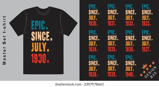 Epic Since July 1930-1940 vector design vintage letters retro colors. Cool T-shirt gift.