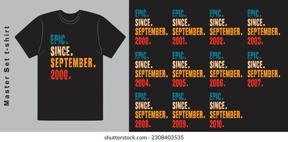 Epic Since September 2000-2020 vector design vintage letters retro colors. Cool T-shirt gift.