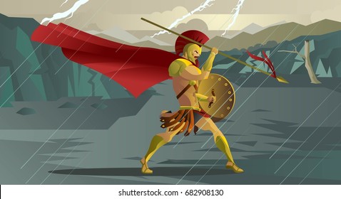 epic spartan soldier in the rain