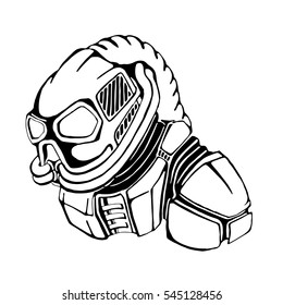 epic and unusual character in a gas  mask.Vector illustration in style of pencil drawing in black and white.
