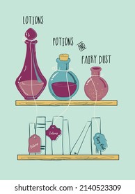 Epic vector print design with angel dust, poison and lotion theme. Can be used for baby t-shirt print, fashion print design, kids wear, baby shower, celebration, greeting and invitation.