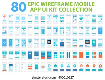Epic Wireframe Mobile App UI Kit Collection, 80 screens.  - Shutterstock ID 400010227