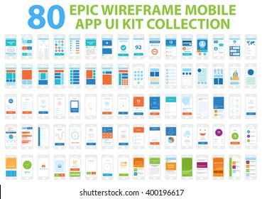Epic Wireframe Mobile App UI Kit Collection, 80 screens.