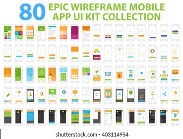 Epic Wireframe Mobile App UI Kit Collection, 80 Screens.