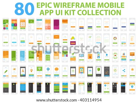 Epic Wireframe Mobile App UI Kit Collection, 80 screens.