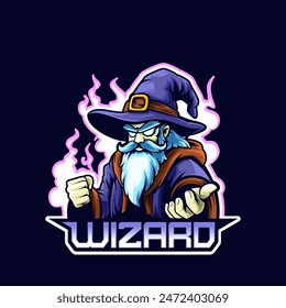 Epic Wizard Esport Logo with Flaming Background