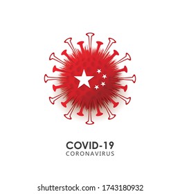 The epicenter of the Coronavirus with Country flag. Abstract Illustration in Red Tints on White Background. White Background. Vector. Coronavirus. Covid-19.