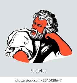 Epictetus war ein alter griechischer Philosoph, der in Rom versklavt war, damals Freiheitsmann. gründete eine philosophische Schule in Nicopolis. handgezeichnete Vektorgrafik