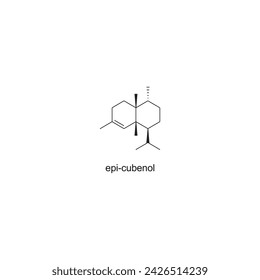 epi-cubenol skeletal structure diagram.Sesquiterpene compound molecule scientific illustration on white background.
