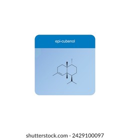 epi-cubenol skeletal structure diagram.Sesquiterpene compound molecule scientific illustration on blue background.
