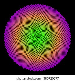 Epicycloid stippled disc for design project on black - vector illustration 