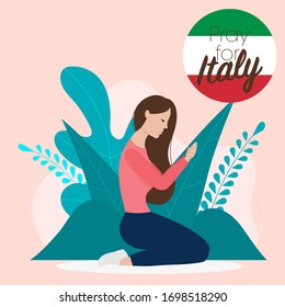 Epidemic corona virus, Covid-19 or Coronavirus concept. Woman prayed for spanish. Vector illustration.