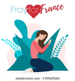 Epidemic corona virus, Covid-19 or Coronavirus concept. Woman prayed for italian. Vector illustration.