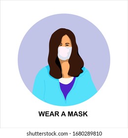  Epidemic, flu protection, avoiding virus.Wear a mask.Vector illustration.
