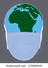 Epidemic mask on world globe. vector
