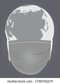 Epidemic mask on world globe. vector