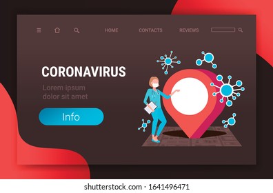 Epidemic MERS-CoV Doctor Using Mobile Navigation App Location Pin Disease Spread Coronavirus Infection Wuhan 2019-nCoV Pandemic Health Risk City Map Full Length Copy Space Horizontal Vector