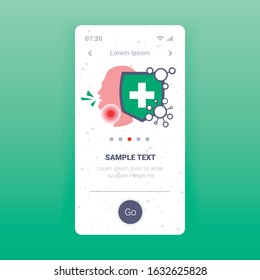 epidemic MERS-CoV floating influenza sore throat ache protective shield virus protection concept wuhan coronavirus 2019-nCoV pandemic medical health risk mobile app copy space vector illustration