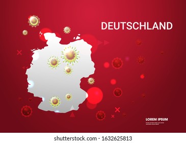 epidemic MERS-CoV flu spreading of world floating influenza virus cells wuhan coronavirus 2019-nCoV pandemic medical health risk deutschland map background horizontal copy space vector illustration