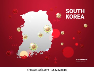 epidemic MERS-CoV flu spreading of world floating influenza virus cells wuhan coronavirus 2019-nCoV pandemic medical health risk south korea map background horizontal copy space vector illustration