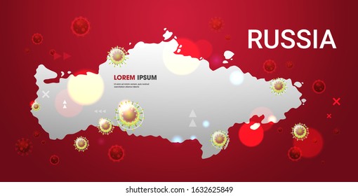 epidemic MERS-CoV flu spreading of world floating influenza virus cells wuhan coronavirus 2019-nCoV pandemic medical health risk russia map background horizontal copy space vector illustration