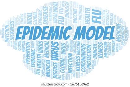 Epidemic model word cloud on white background.